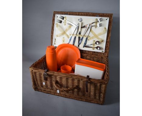 A Wicker Picnic Hamper Basket with Contents 
