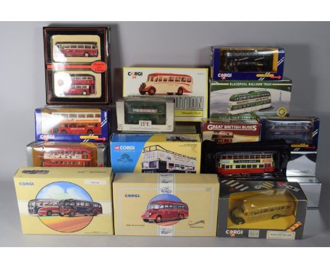 A Collection of 14 Boxed Corgi &amp; Other Buses and Trams to Include 97069 Whittle's Burlingham Seagull and AEL Regal, 97105