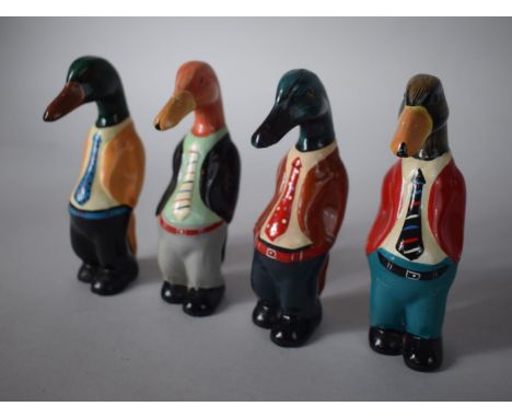 A Collection of Four Vintage Anthropomorphic Duck Figures Dressed in Smart Casual Attire (AF), 14cms High 