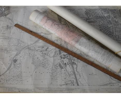 A Collection of Three Ordnance Survey Maps Relating to Newcastle Under Lyme Area and a Ridgely Rule 