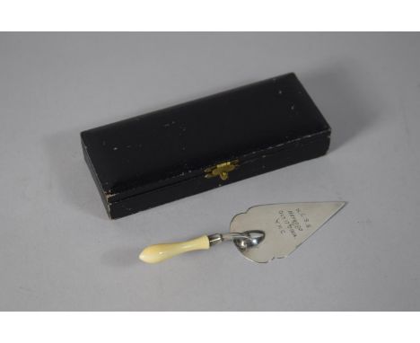 A Small Silver Presentation Trowel with Ivory Handle and Inscribed NCSS Heywood Oct 17th 1914 YMC, Hallmarks for B'Ham 1914, 