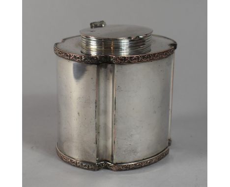 A Silver Plate on Copper Tea Caddy with Tea and Caddy Spoon, 9cms High 