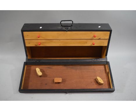 A Vintage Black Painted Carpenters Toolbox with Two Inner Drawers, 76cms Wide 