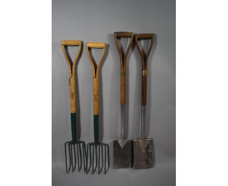 Two Wilkinson Sword Garden Forks and Two Joseph Bentley Spades 