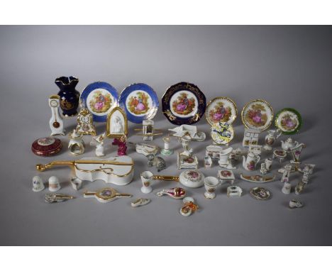 A Collection of Limoges China to Include Vase, Miniatures, Trinket Dishes, Lidded Box in the Form of a Violin, Miniature Furn