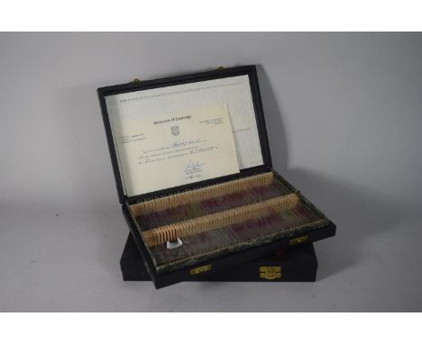 Two Boxes of Vintage Medical Microscope Slides, Ex University of Cambridge with List of Samples 