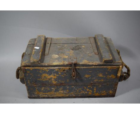 A Vintage Wooden Tool Box with Rope Carrying Handles with Contents, 51cms Long 