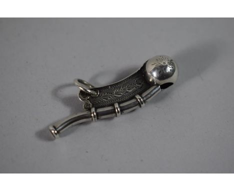 A Miniature Silver Bosun's Whistle Fob, 4.5cms Long