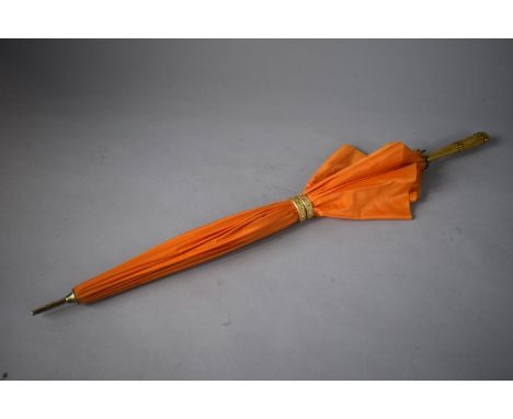A Vintage Ladies Parasol/Umbrella with Gilt Metal Handle and Ring 