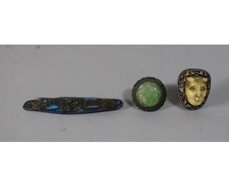 An Oriental, Silver and Enamel Brooch and Two Clip on Earrings