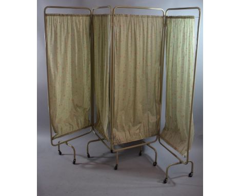 A Vintage Metal Framed Four Fold Doctor's Modesty Screen 