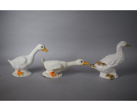 Two Resin Studies of Ducks and a Ceramic Example, Tallest 16cms High 