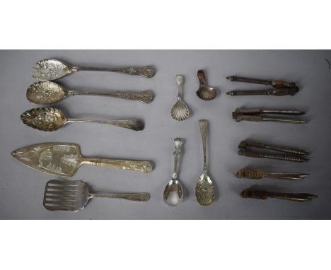 A Small Collection of Silver Plate to Include Nutcrackers, Berry Spoons Etc Together with Three Boxes of Kitchenwares 