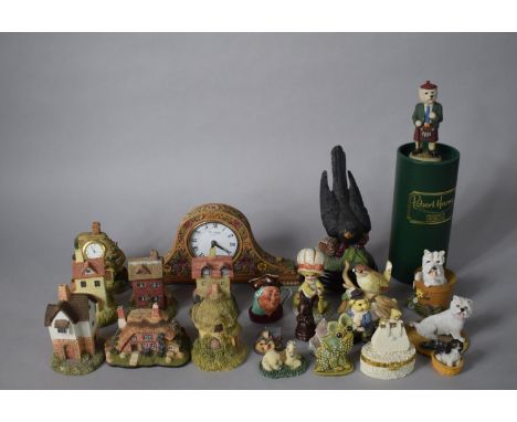 A Collection of Resin and Ceramic Ornaments to Include Cottage Ornaments, Boxed Robert Harrop Figure Etc. 