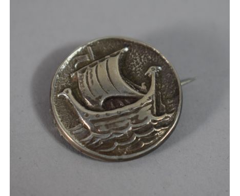 A Circular Silver Brooch by Robert Allison, Viking Longship, Edinburgh 1949, 2.5cms Diameter 