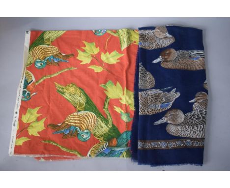 A Vintage Piece of Duck Pattern Fabric From the 'Wildlife, Wild Places' Together with a Duck Scarf by Tie Rack 