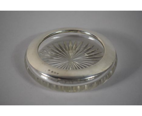 A Silver Rimmed Cut Glass Ashtray, 13.5cms Diameter, B'Ham 1927 