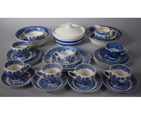 A Collection of Blue &amp; White to Include Swinnertons 'Old Willow' Tea Set, Cornishware Lidded Bowl, Flow Blue Cup &amp; Sa