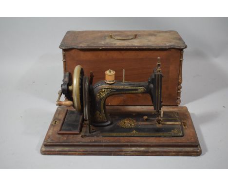 A Vintage Inlaid Cased Sewing Machine 