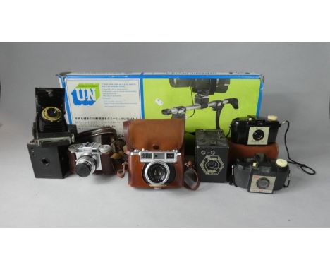 A Collection of Vintage Cameras &amp; Equipment to Include Yashica Minister, Paxette with Prontor SVS Lense, Kodak Brownie, C