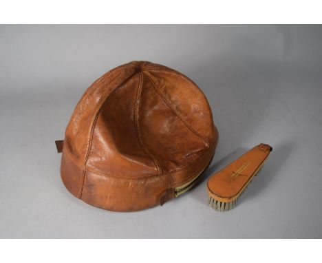 A Leather Carry Case for a Jockey's Safety Helmet, Complete with Brush 