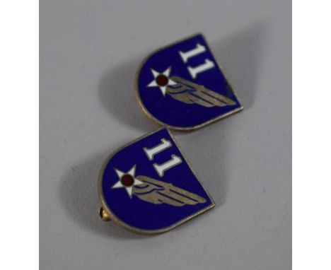 A Pair of Sterling Silver and Enamel Badges for Military 11th Squadron, 2cms High 