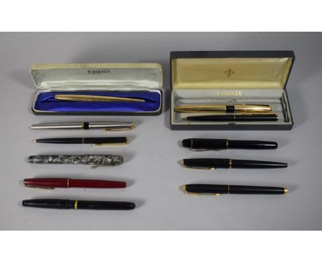 A Collection of 11 Vintage Fountain Pens and Ballpoints, Some Incomplete 