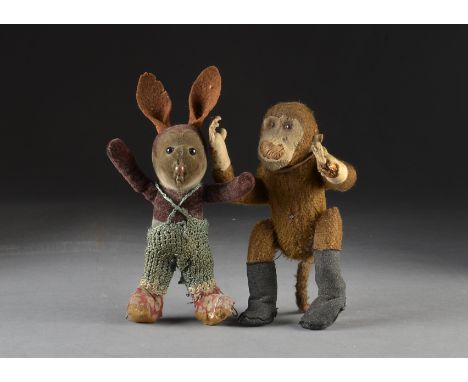 A Dean’s Rag Book Co. Oswald the Lucky Rabbit, late 1920s, of brown and cream velvet, boot button eyes, brown boot button nos