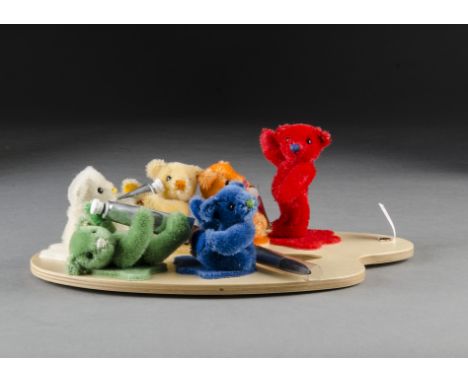 A Steiff Limited Edition Mini colour splash Teddy bears, 1180 of 2006, artist pallet of six jointed teddy bears, in original 