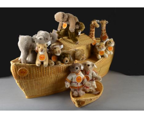 Steiff Limited Edition Noah’s Ark: comprising wicker ark - 381?2in. (98cm.) long with Noah and wife, gorilla, tiger, brown be