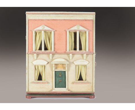 A G & J Lines box backed dolls’ house No.4 1909-10, with painted and papered façade, central front door with brass knocker, p