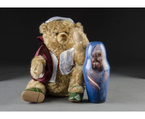 A Steiff Limited Edition Ars Mundi Ernst Fuchs Schatzi teddy bear 2002, 554 of 2002, teddy bear with pony tail!, green shoes 