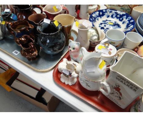 A quantity of mixed pottery and china including Johnny Walker whisky jug, Ewenny jugs, Royal Worcester etc