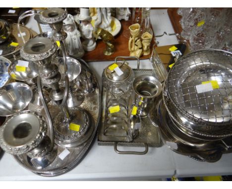 Parcel of EPNS, gallery tray, candelabra, sardine dish etc