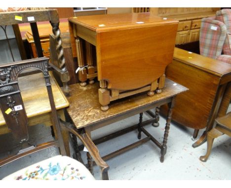A bobbin supported polished table and a small drop leaf coffee table