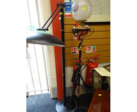 An antique Duplex of England standard oil lamp together with a modern standard lamp