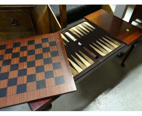 Mahogany Long John coffee table with integral chess and backgammon boards and pieces