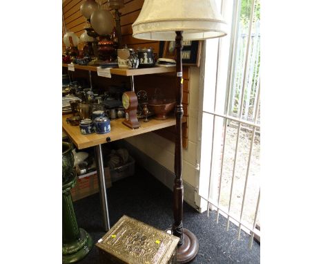 A standard lamp and shade and a coal box with relief decoration