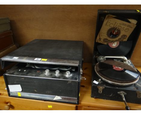 A Dansette bedroom record player circa 1960s together with an Alba winding vintage gramophone 