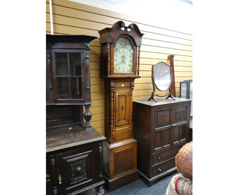 A country longcase clock with painted dial and oak case