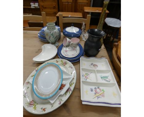 Poole Pottery hors d'oeuvre dish, meat plates, glassware 
