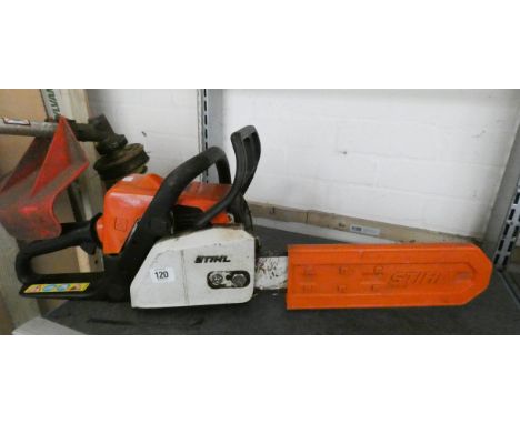 A Stihl 017 petrol engine chainsaw with short blade 