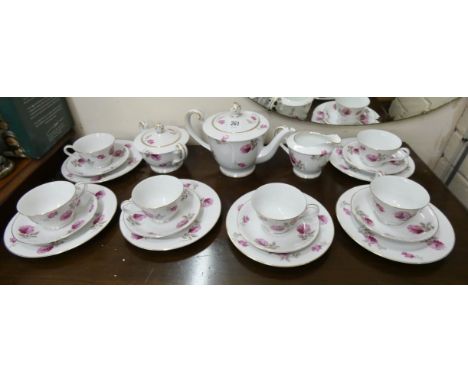 A Noritake pink rose decorated tea service 