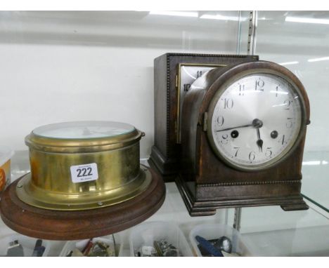 Two oak cased mantle clocks and a wall clock 