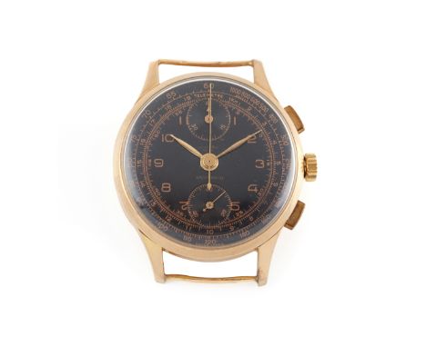 Chronographe SuisseWinding mechanical movement (cal. Venus 170) with chronograph function. Yellow gold case (750/000) with re