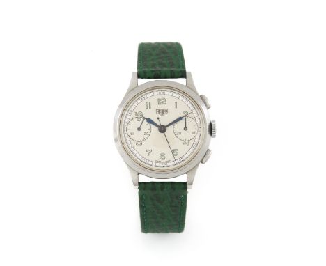 HeuerWinding mechanical movement (Valjoux 22) with chronograph function and with serial nº 732782. Stainless steel case with 