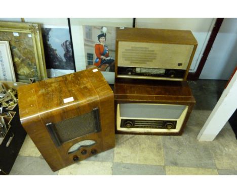 Two vintage valve radios and a record player 