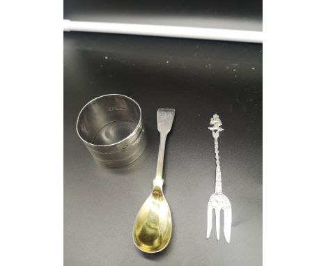 Scottish silver hallmarked spoon silver Hall marked napkin ring together with 800 grade silver spoon. 