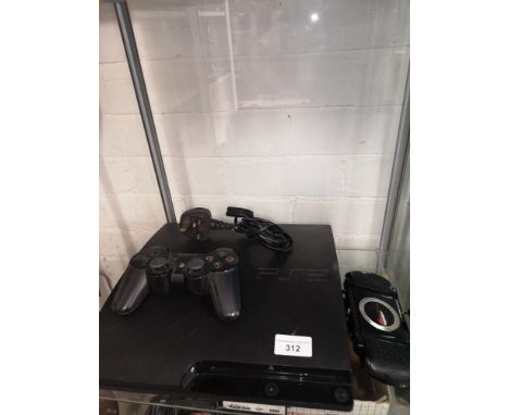 Playstation 3 slim line console with controller and power supply. 