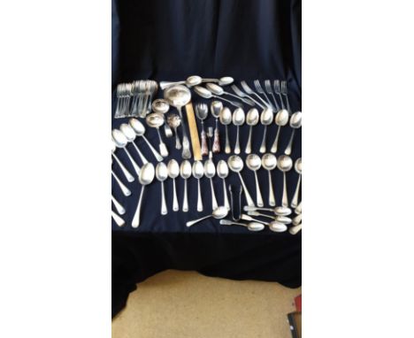 Large Selection of silver plated cutlery to include large kings pattern ladle . 